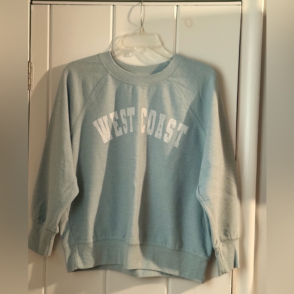 Maurices Light Blue Waffle-Knit Crewneck Sweatshirt